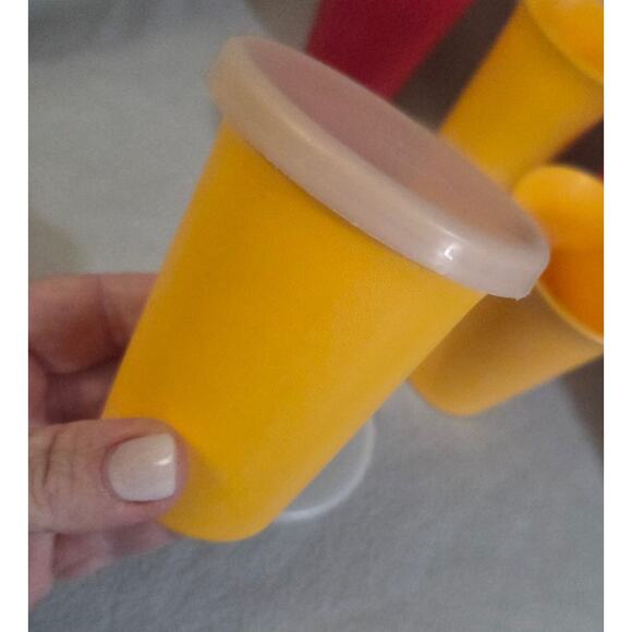 Vtg Lot 5 Tupperware Red Yellow 10 1229 Snack Cups with 9 297 Matching Lids - Picture 6 of 6